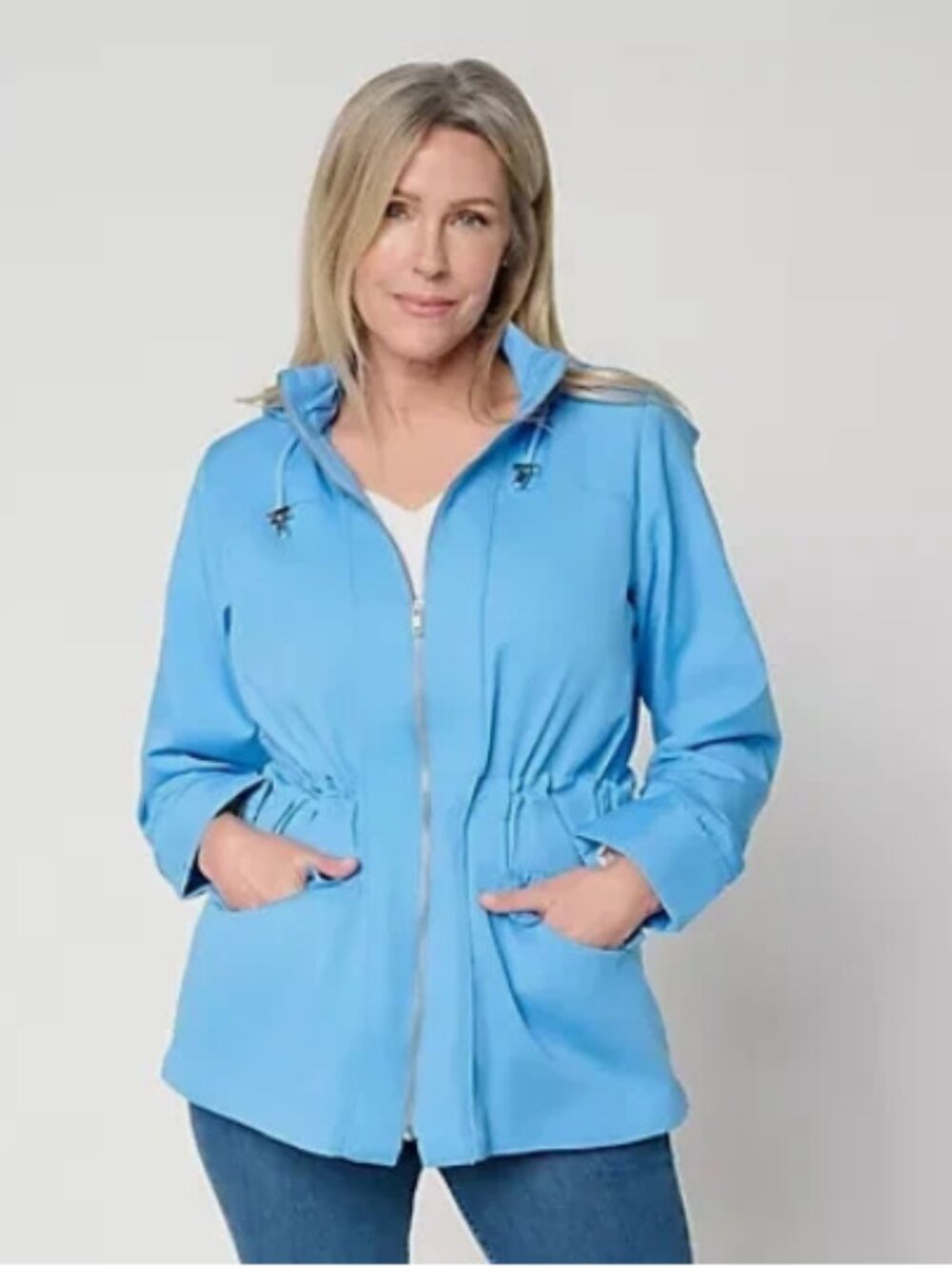 Susan Graver Water Repellent Jacket with Printed Lining-Blue-1X-NEW-A719375